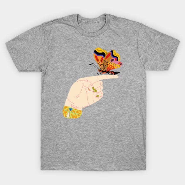 Butterfly on a finger T-Shirt by ezrawsmith